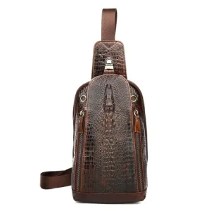 1313 Men Fashion Cowhide Crocodile Texture One-Shoulder Crossbody Chest Bag(Crocodile Head)