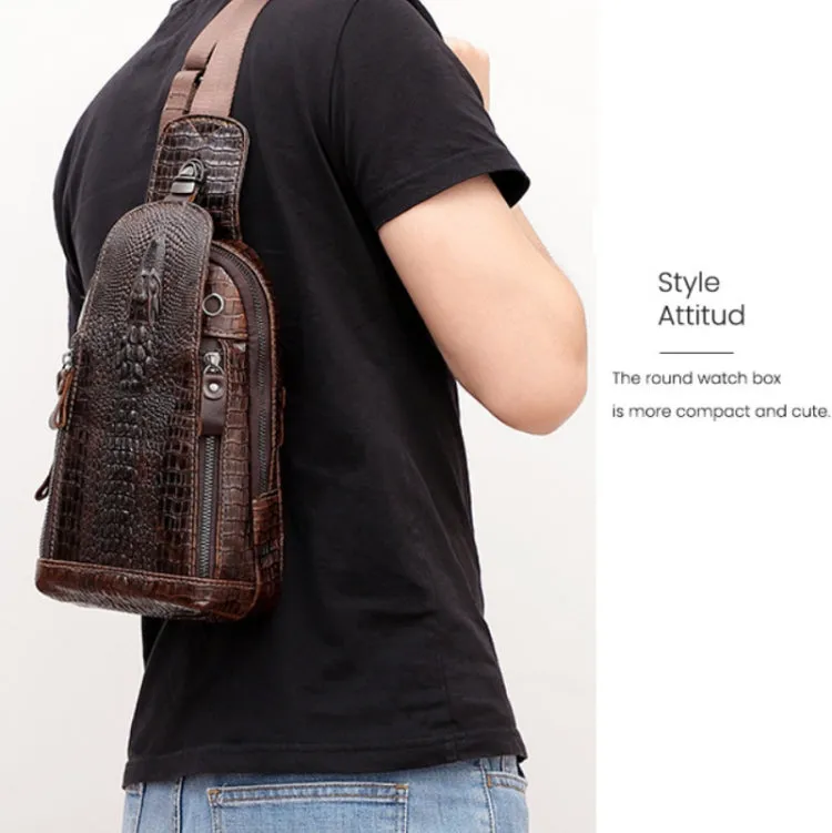 1313 Men Fashion Cowhide Crocodile Texture One-Shoulder Crossbody Chest Bag(Crocodile Head)