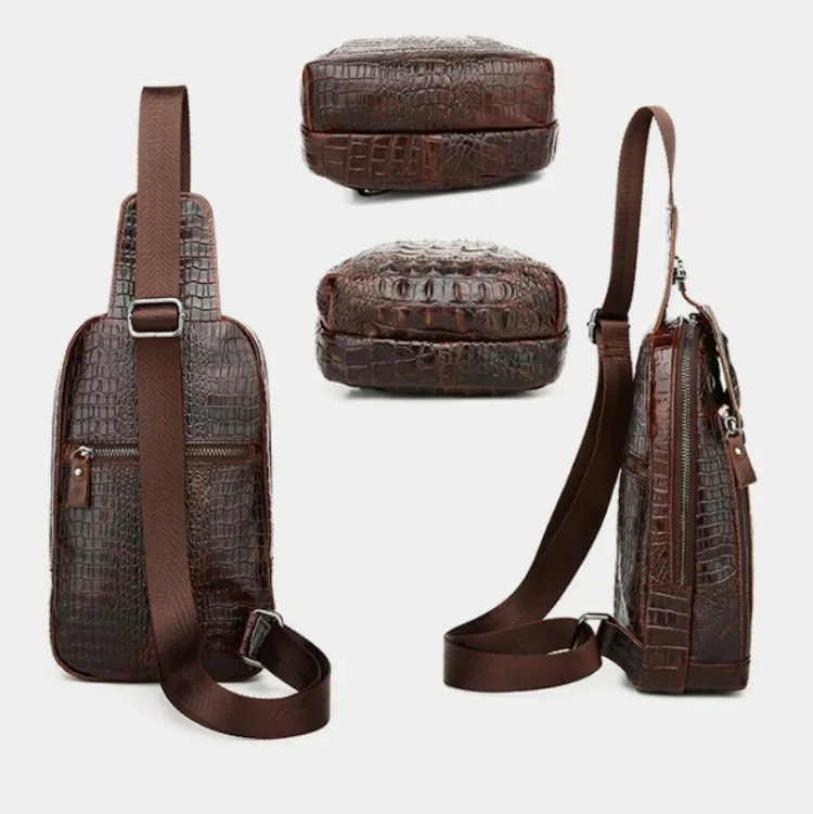 1313 Men Fashion Cowhide Crocodile Texture One-Shoulder Crossbody Chest Bag(Crocodile Head)