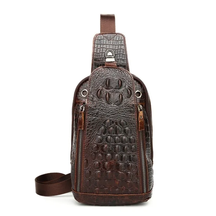 1313 Men Fashion Cowhide Crocodile Texture One-Shoulder Crossbody Chest Bag(Crocodile Pattern)