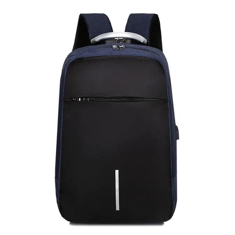 16 inch Men Password Lock Backpack Business Casual Anti-Theft Computer Bag With External USB Port(Blue)