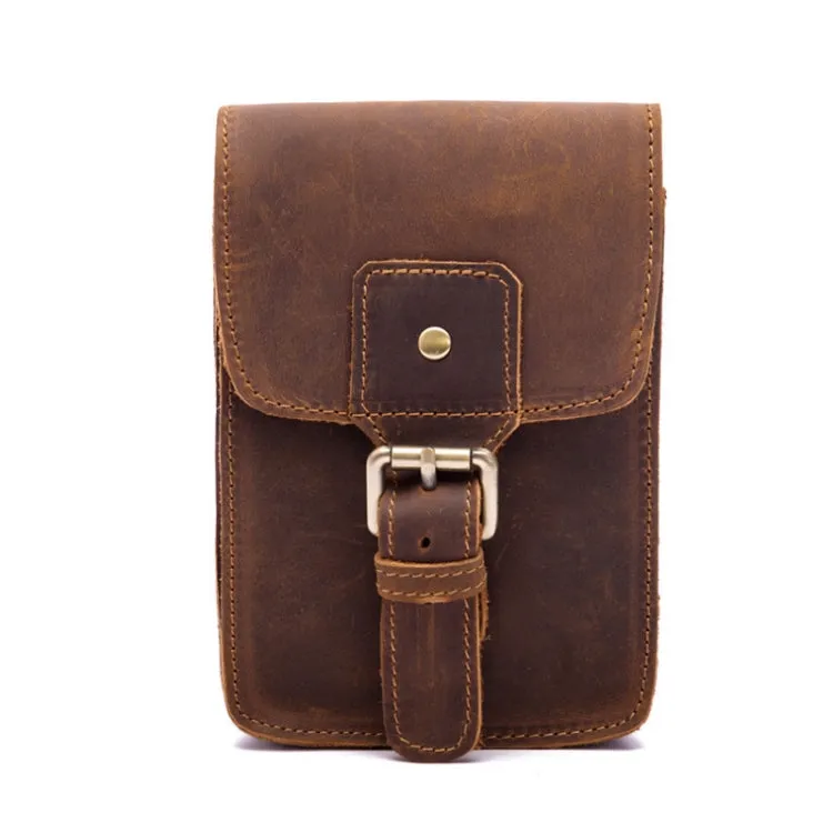 2034 Men Retro Leather Phone Waist Bag(Yellow Brown)