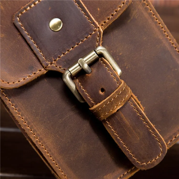 2034 Men Retro Leather Phone Waist Bag(Yellow Brown)