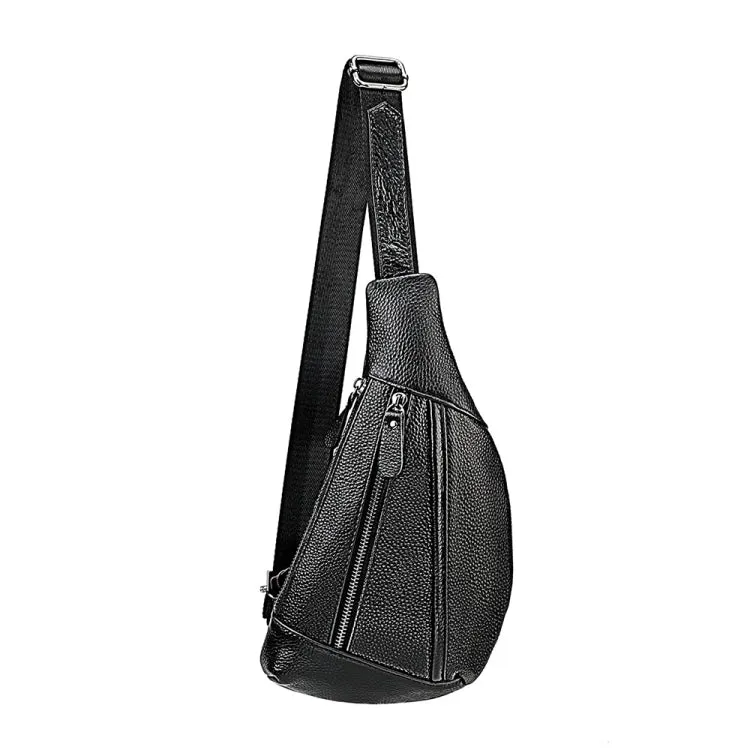 6019 Litchi Texture Genuine Leather Crossbody Chest Bag For Men(Black)