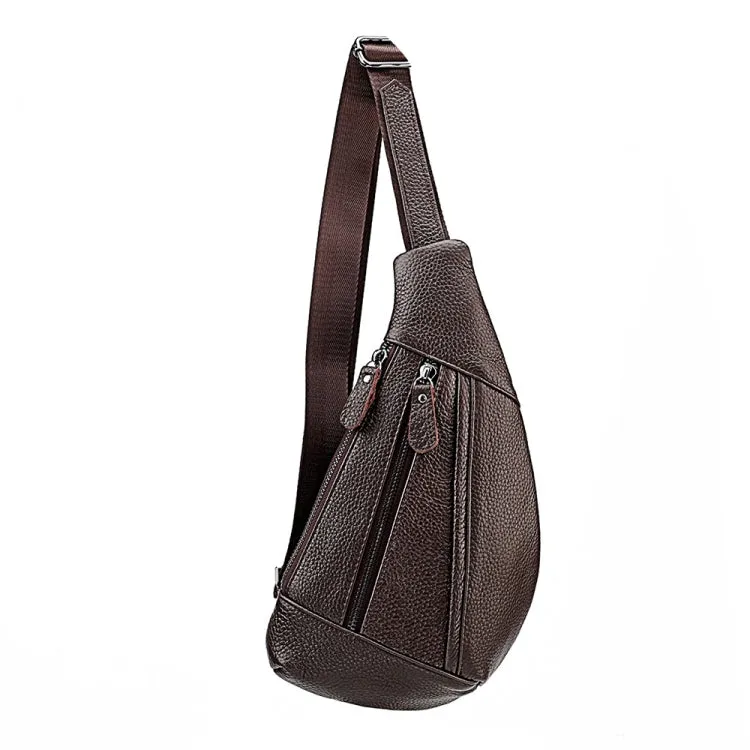 6019 Litchi Texture Genuine Leather Crossbody Chest Bag For Men(Coffee)