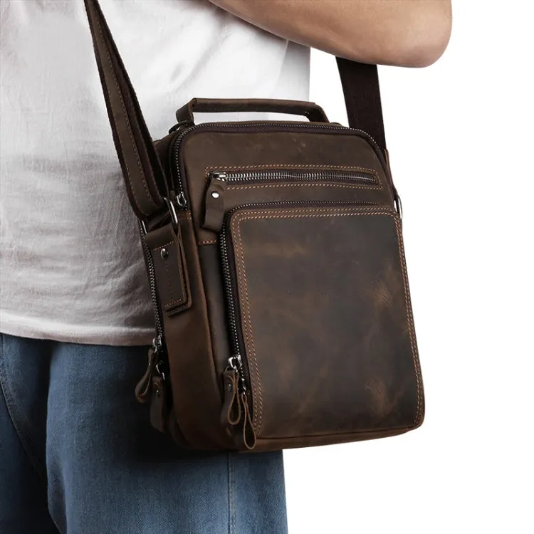 6479 Men Casual Large-Capacity One-Shoulder Messenger Leather Bag(Crazy Horse Texture Red Brown)