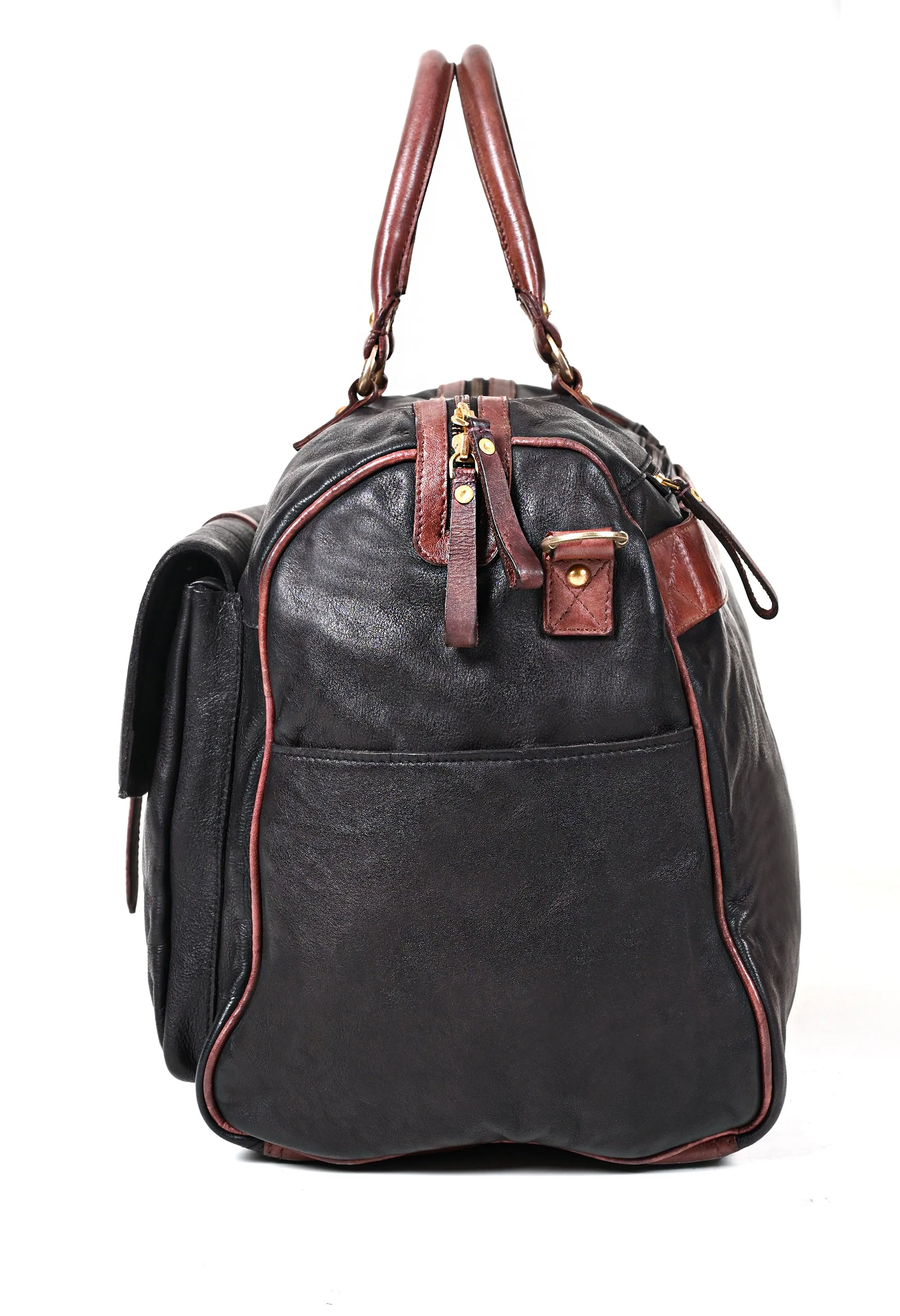 Art N Vintage Drifter: Real Leather Black Duffle Bag