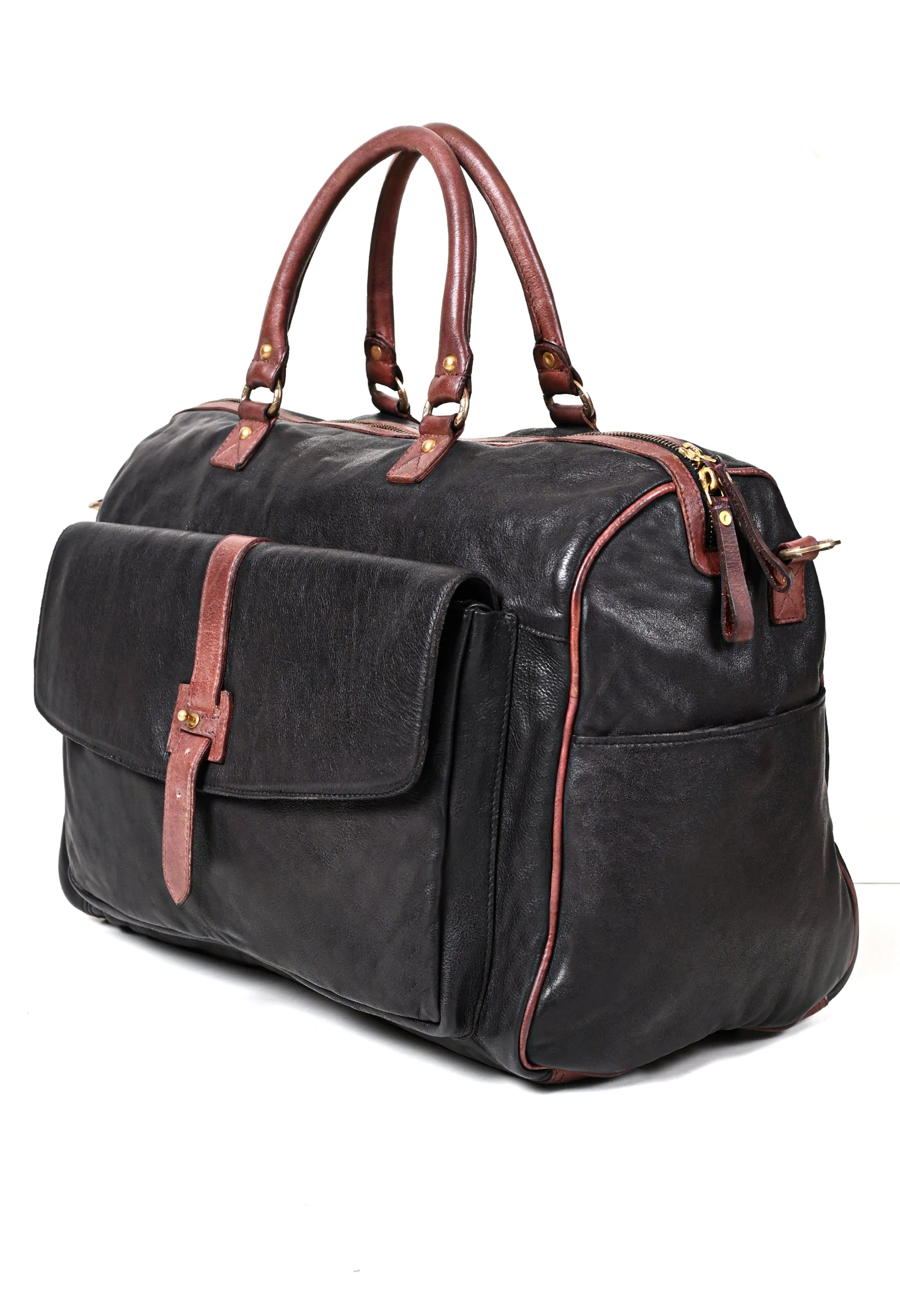 Art N Vintage Drifter: Real Leather Black Duffle Bag