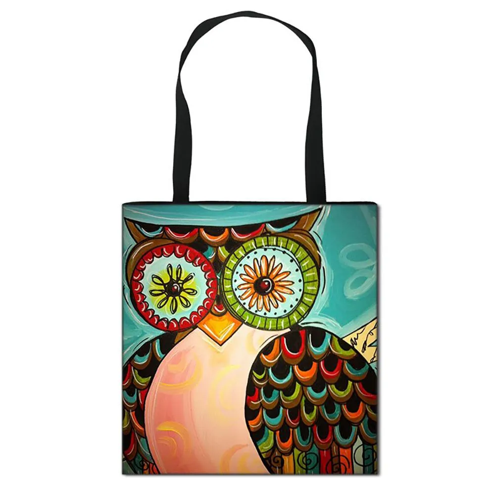 Attractive Cartoon Owl Printed Casual Tote Bags