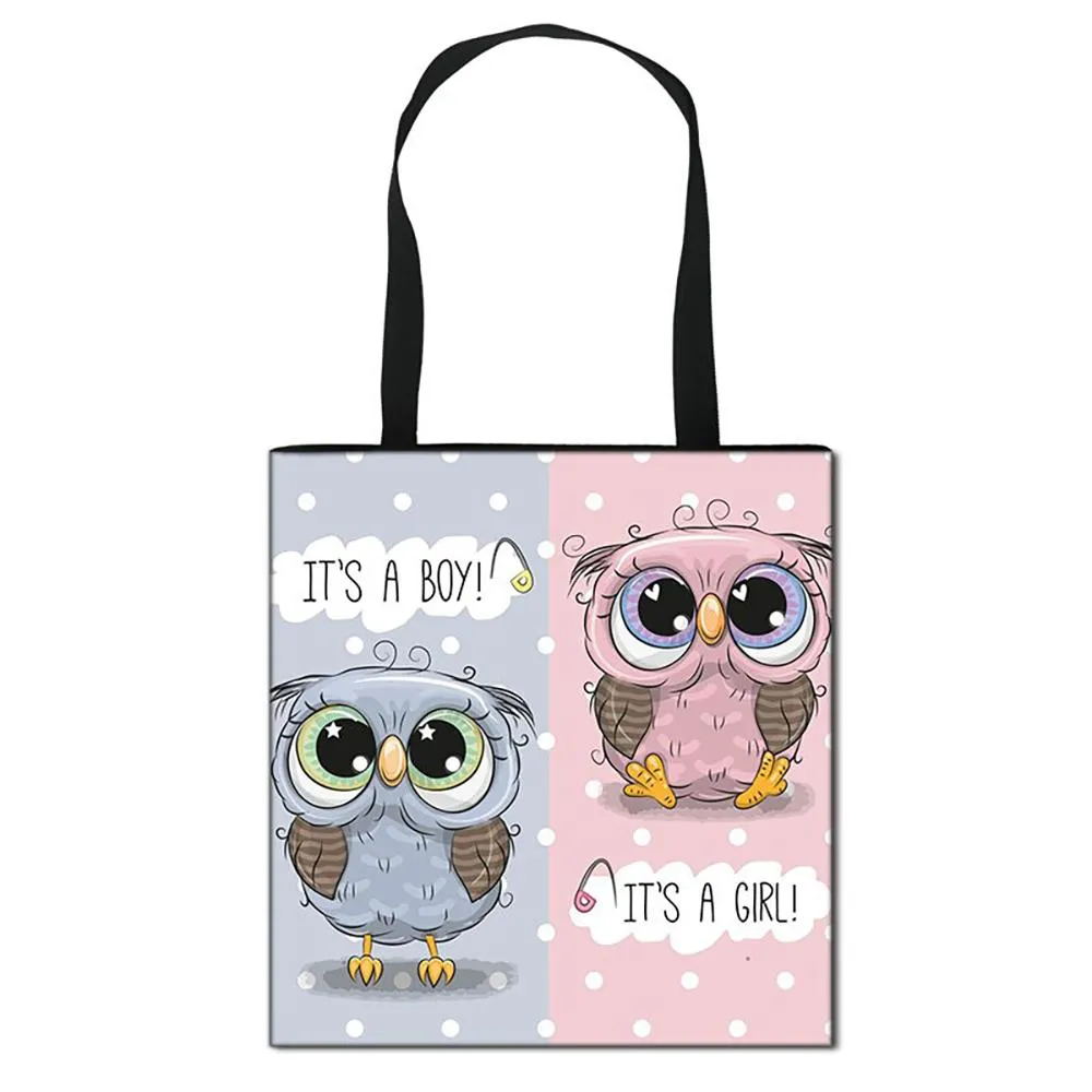 Attractive Cartoon Owl Printed Casual Tote Bags