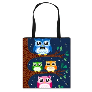 Attractive Cartoon Owl Printed Casual Tote Bags