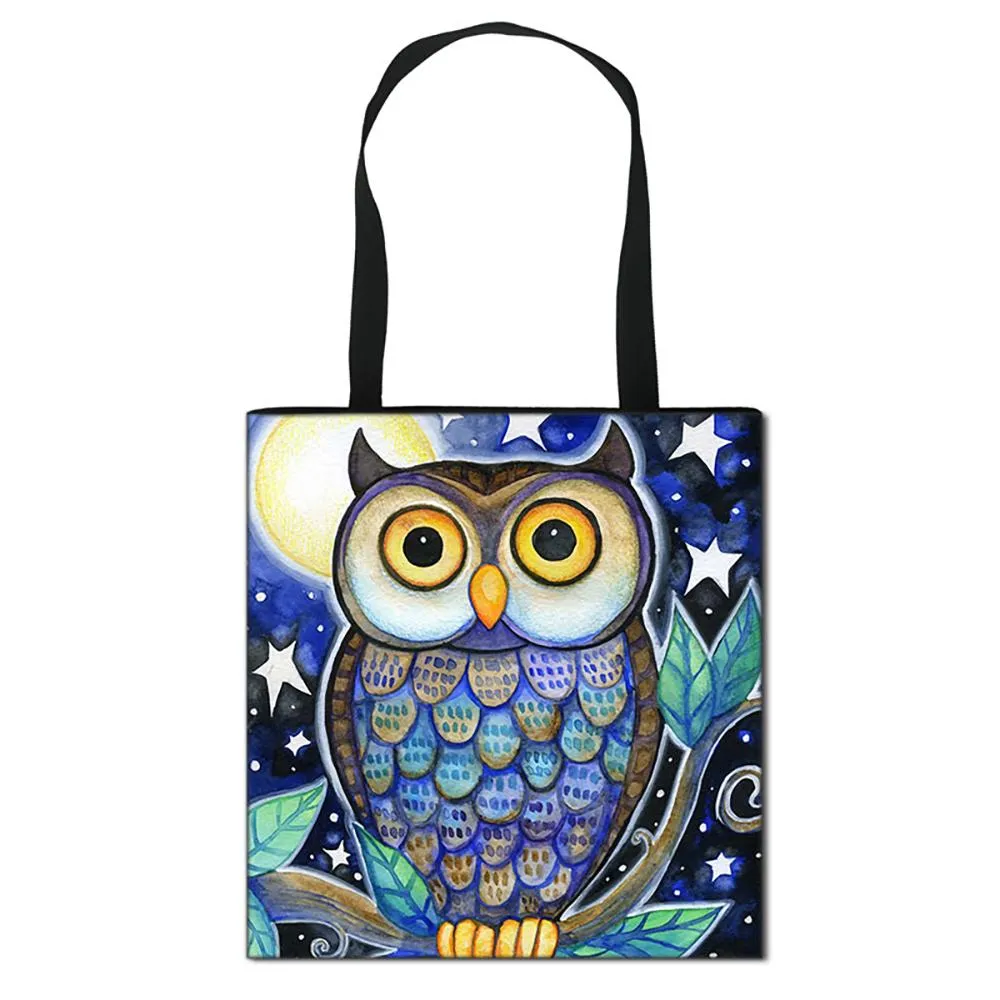 Attractive Cartoon Owl Printed Casual Tote Bags