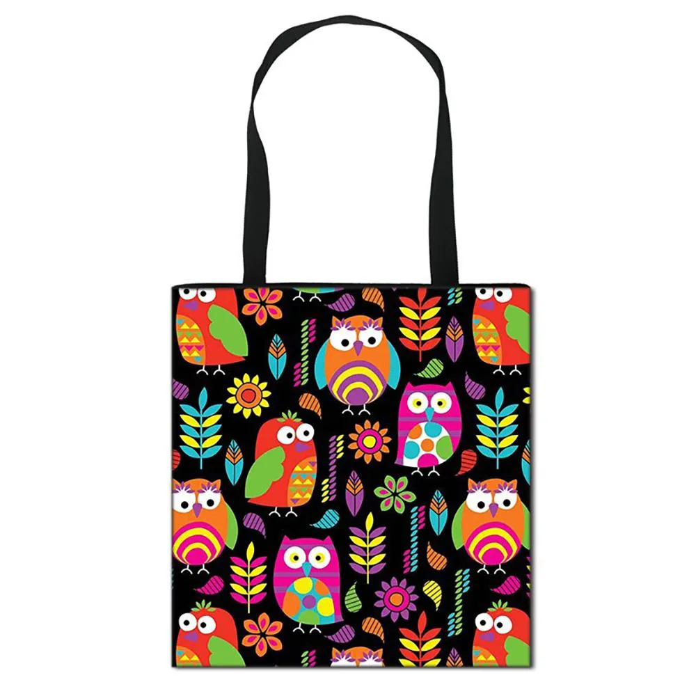 Attractive Cartoon Owl Printed Casual Tote Bags