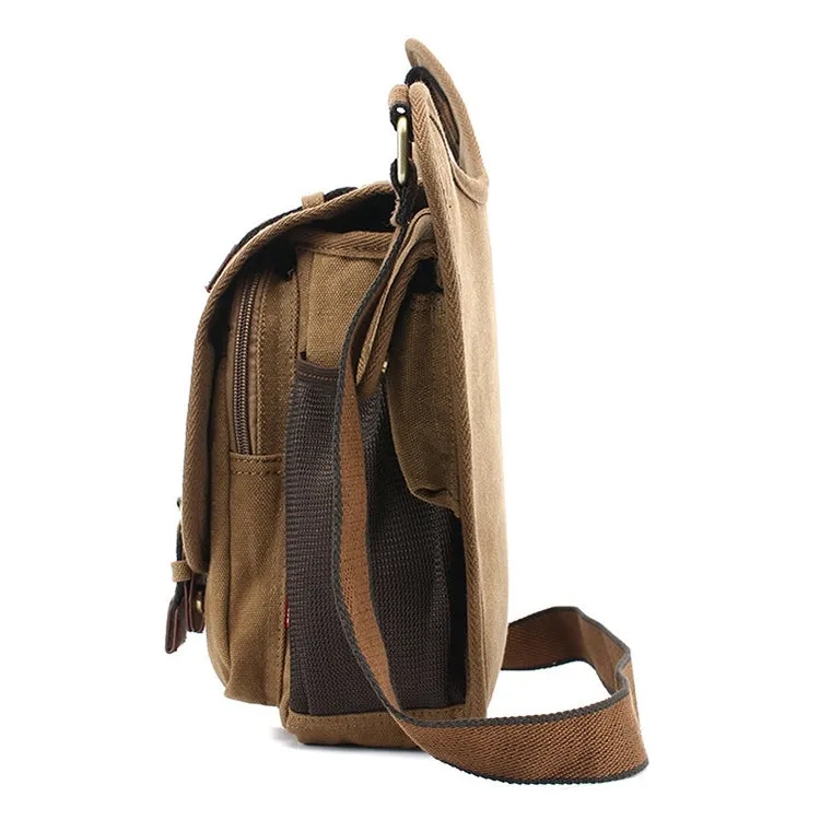 AUGUR 2136 Men Multi-function Retro Canvas Knight Bag Shoulder Messenger Crossby Bag (Coffee)