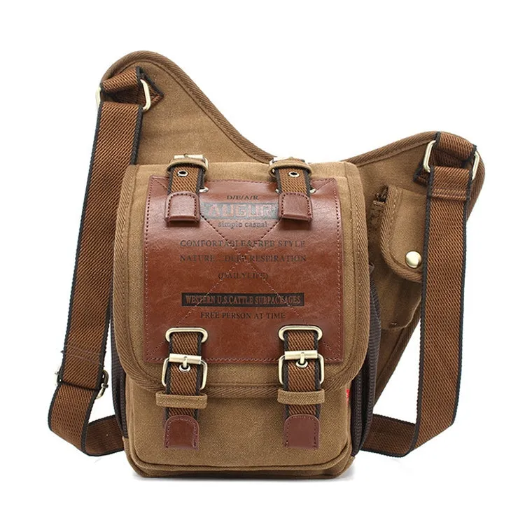 AUGUR 2136 Men Multi-function Retro Canvas Knight Bag Shoulder Messenger Crossby Bag (Coffee)