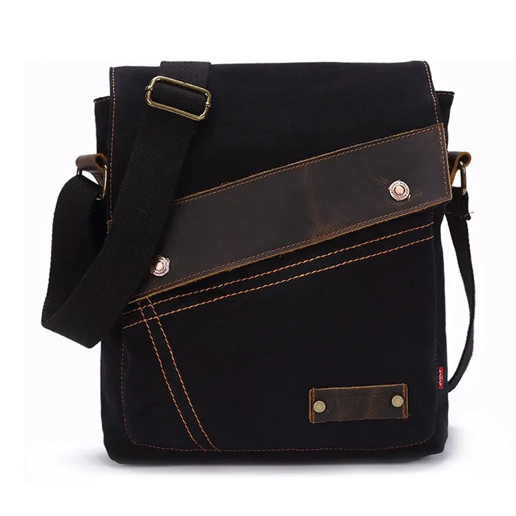 AUGUR 9088 Retro Vertical Style Canvas Shoulder Messenger Crossby Bag(Black)