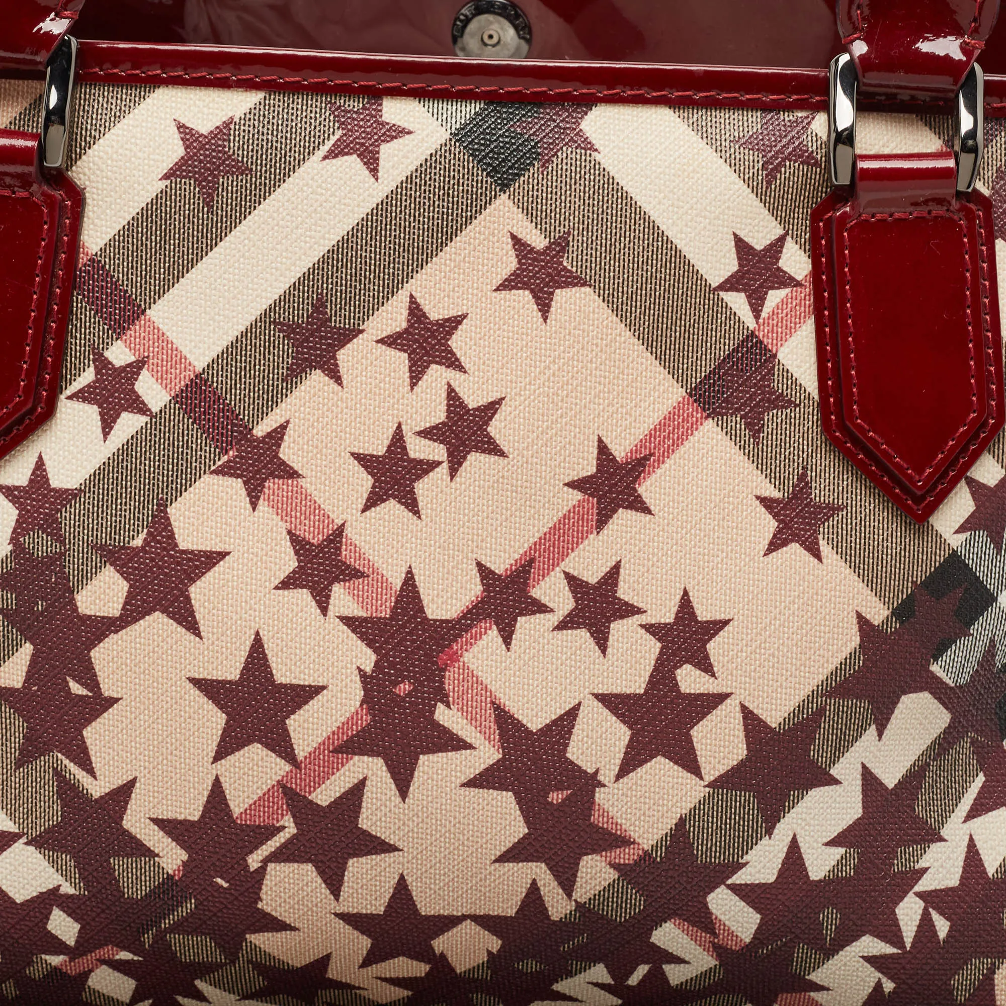 BURBERRY Burgundy/Beige Nova Stars Printed PVC and Patent Leather Nickie Tote