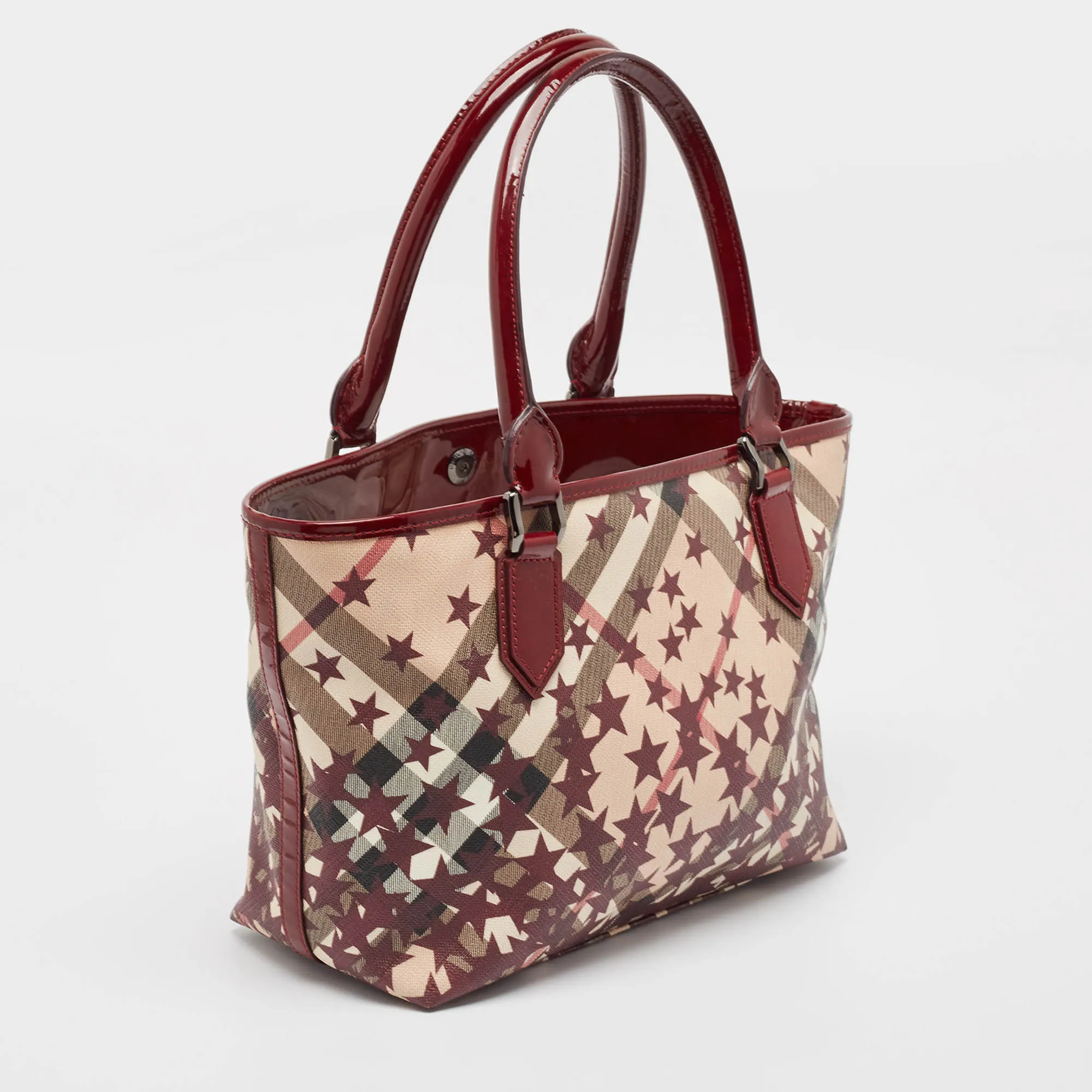 BURBERRY Burgundy/Beige Nova Stars Printed PVC and Patent Leather Nickie Tote