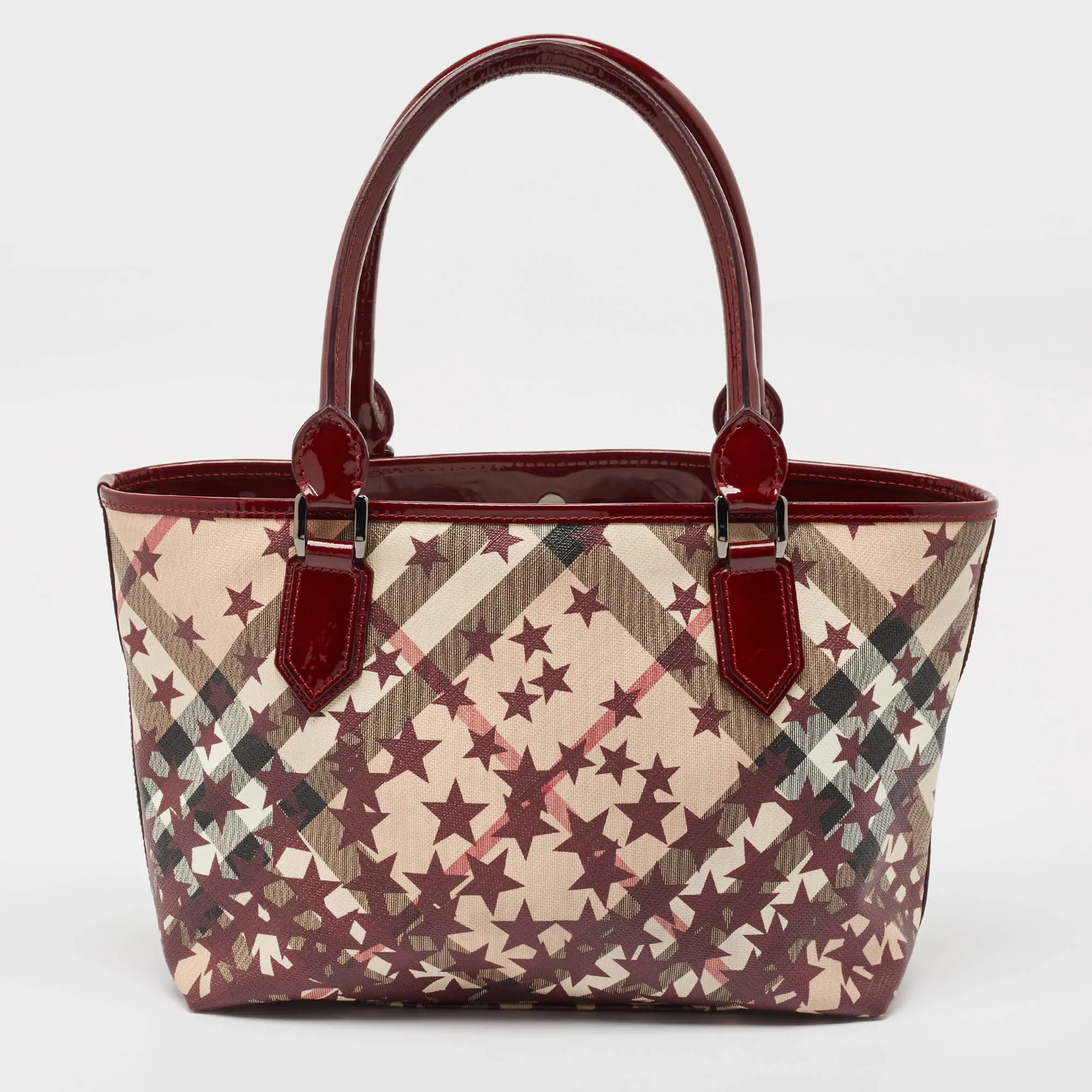 BURBERRY Burgundy/Beige Nova Stars Printed PVC and Patent Leather Nickie Tote