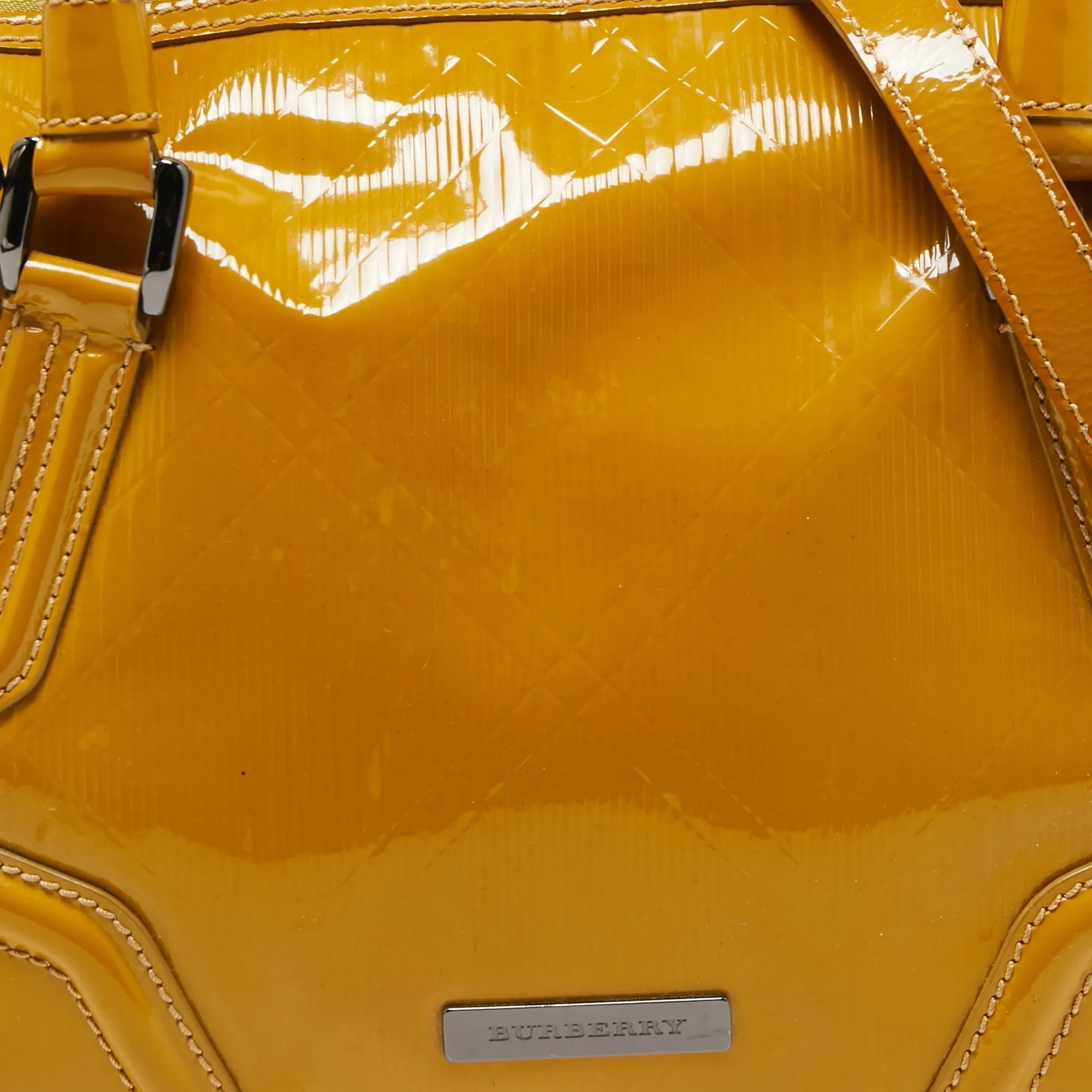 BURBERRY Mustard Patent Leather Top Zip Tote