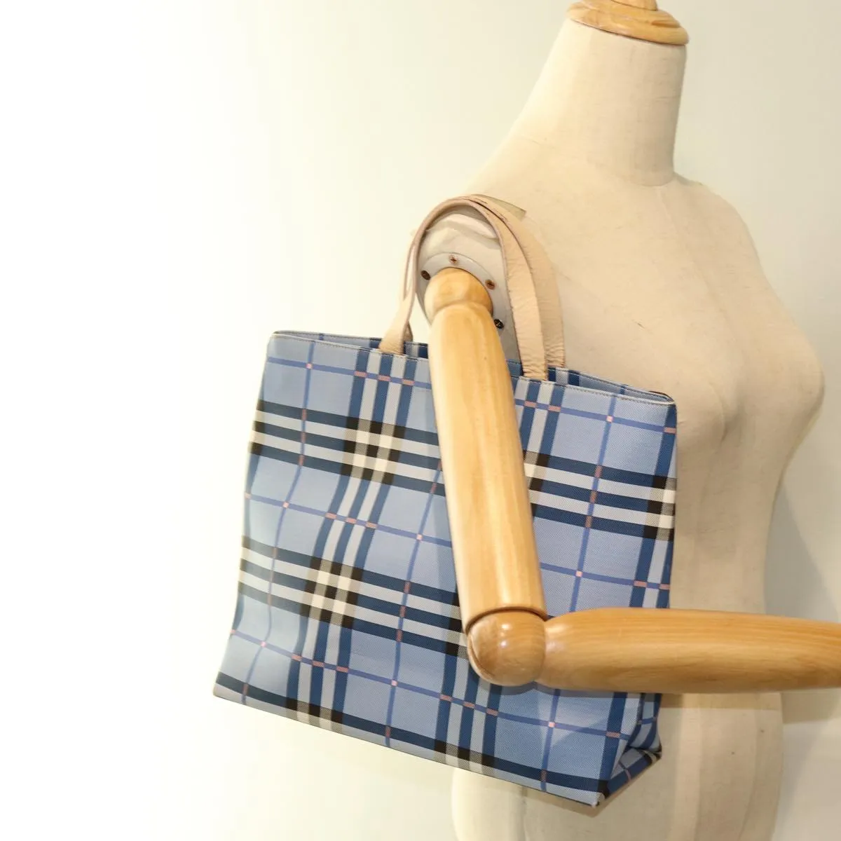 BURBERRY Nova Check Tote Bag Nylon Blue  73344