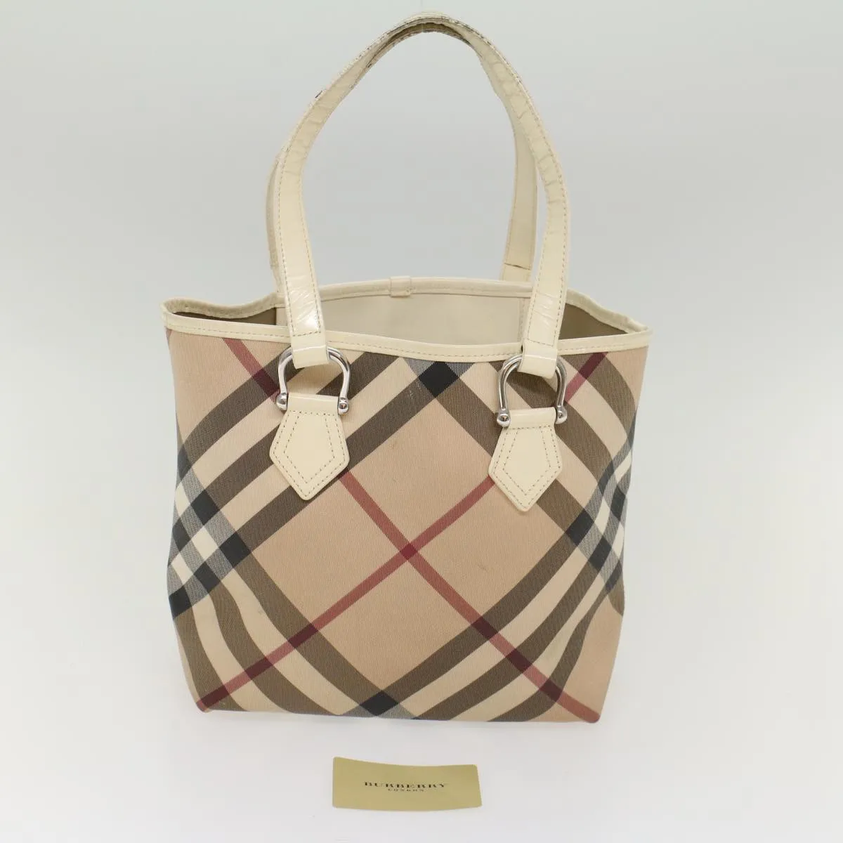 BURBERRY Nova Check Tote Bag PVC Leather Beige  51455