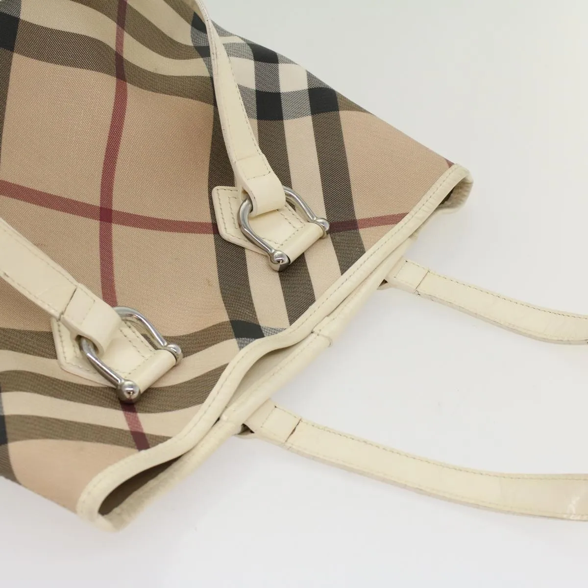 BURBERRY Nova Check Tote Bag PVC Leather Beige  51455