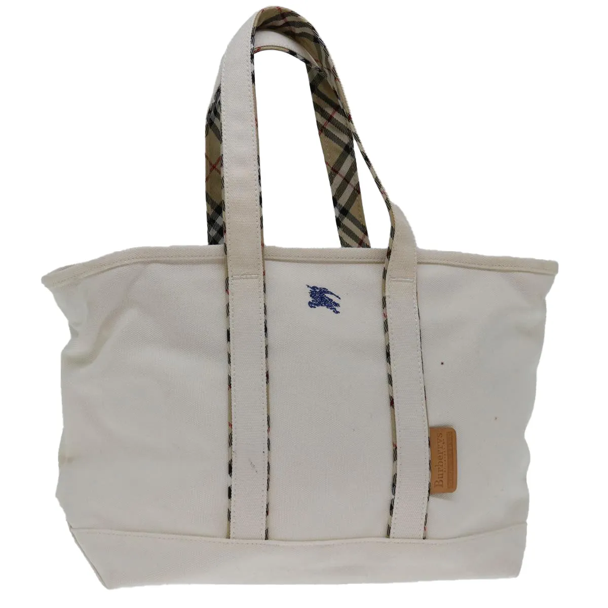 BURBERRYSs Nova Check Blue Label Tote Bag Canvas White Beige  bs12787