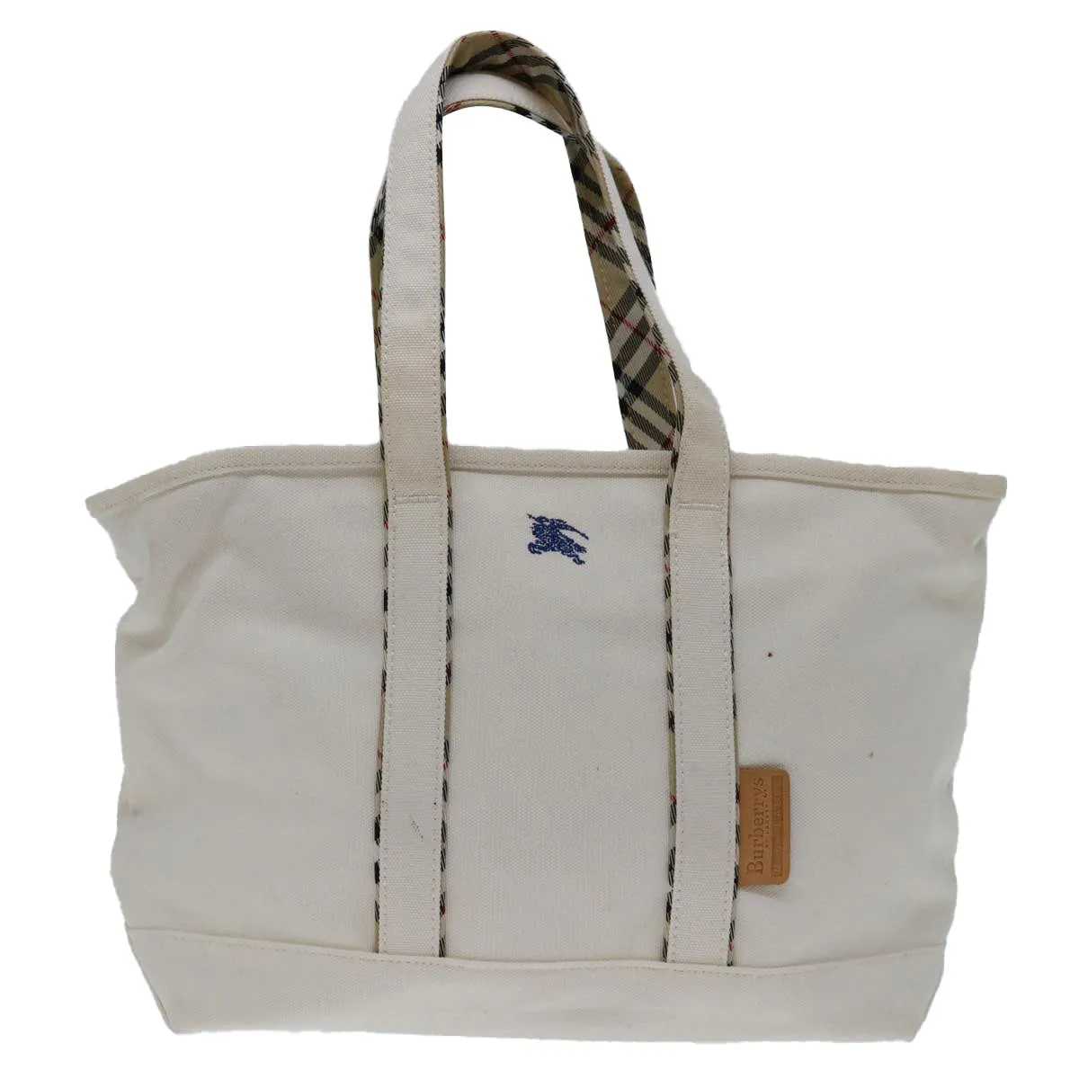 BURBERRYSs Nova Check Blue Label Tote Bag Canvas White Beige  bs12787