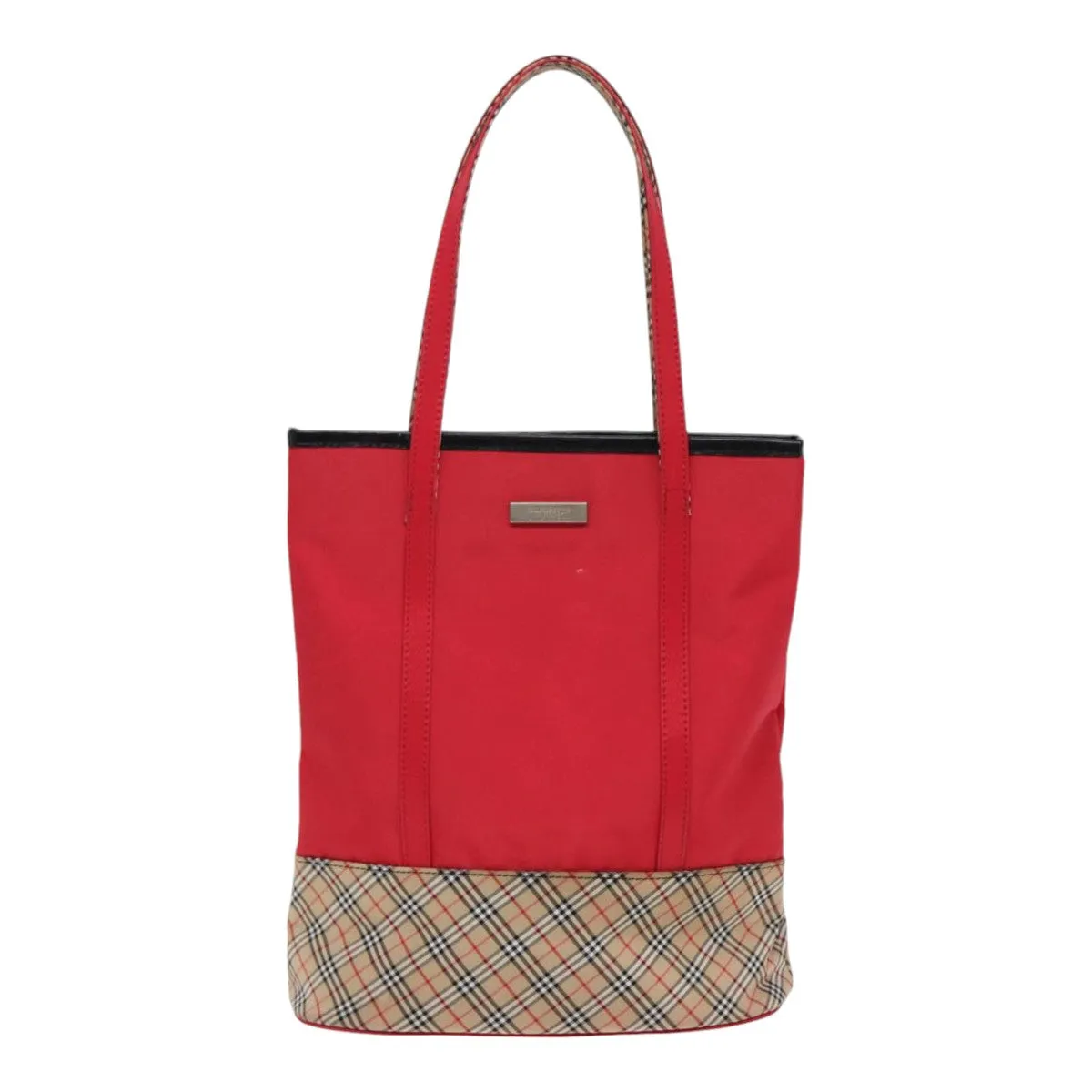 BURBERRYSs Nova Check Blue Label Tote Bag Nylon Red Beige Silver  87048