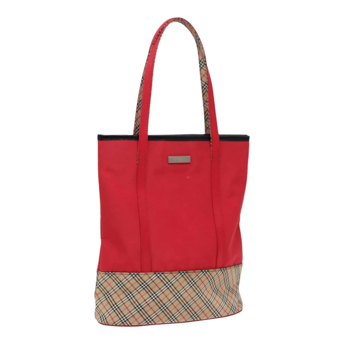 BURBERRYSs Nova Check Blue Label Tote Bag Nylon Red Beige Silver  87048