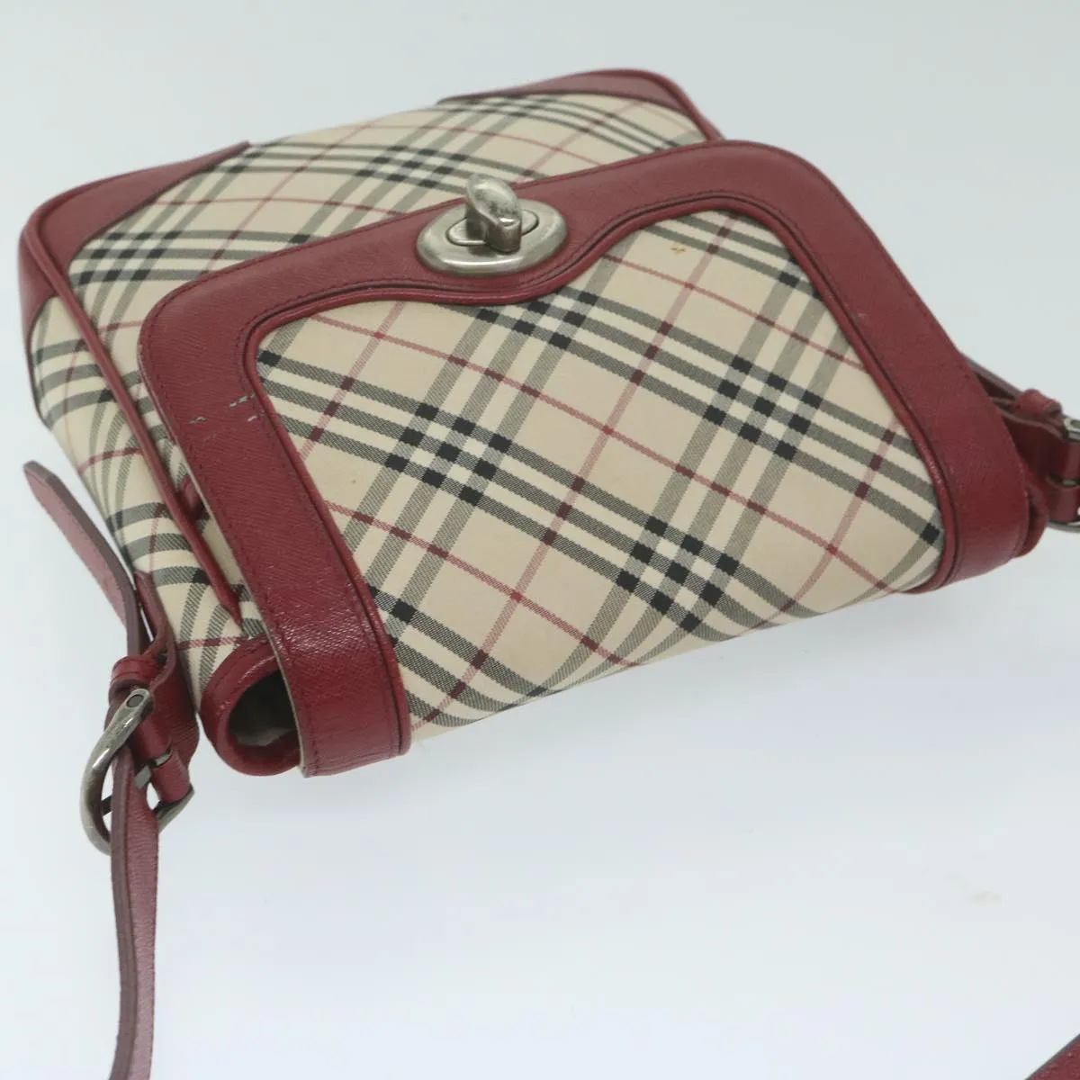 BURBERRYSs Nova Check Shoulder Bag Nylon Canvas Beige Red  63826