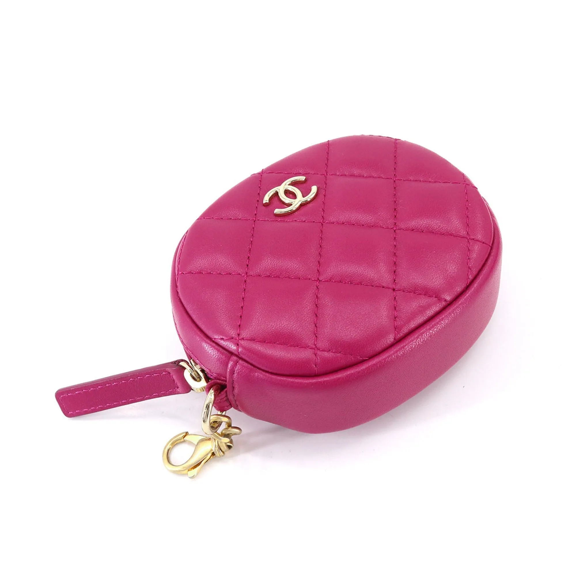 CHANEL 19 Bag with  round chain shoulder bag tweed leather pink pouch