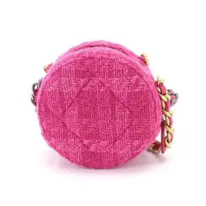 CHANEL 19 Bag with  round chain shoulder bag tweed leather pink pouch