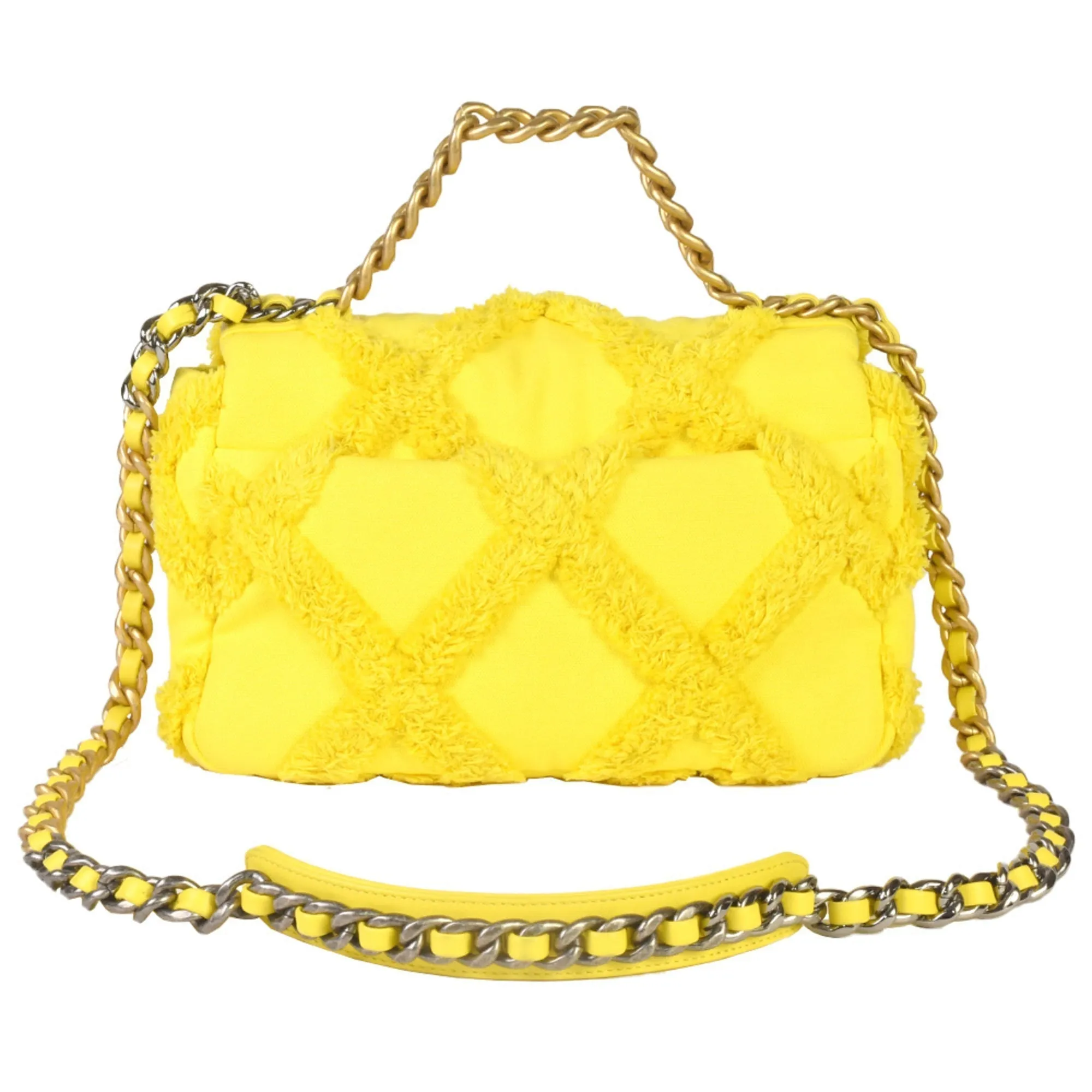 CHANEL 19 Matelasse Chain Shoulder Bag No. 30 Canvas Leather Yellow