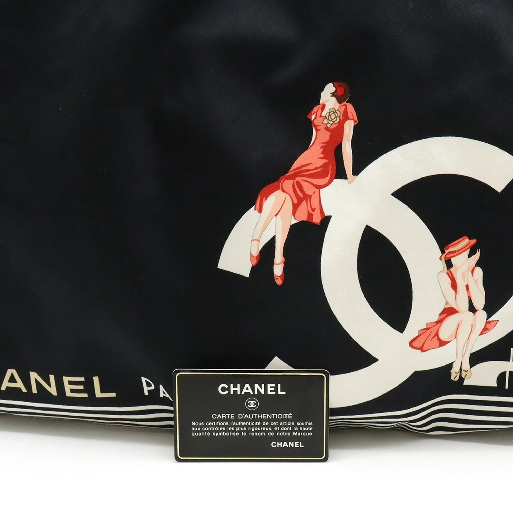 CHANEL 2010 Cruise Line Coco Mark Tote Bag Shoulder Chain Canvas Black White 7970