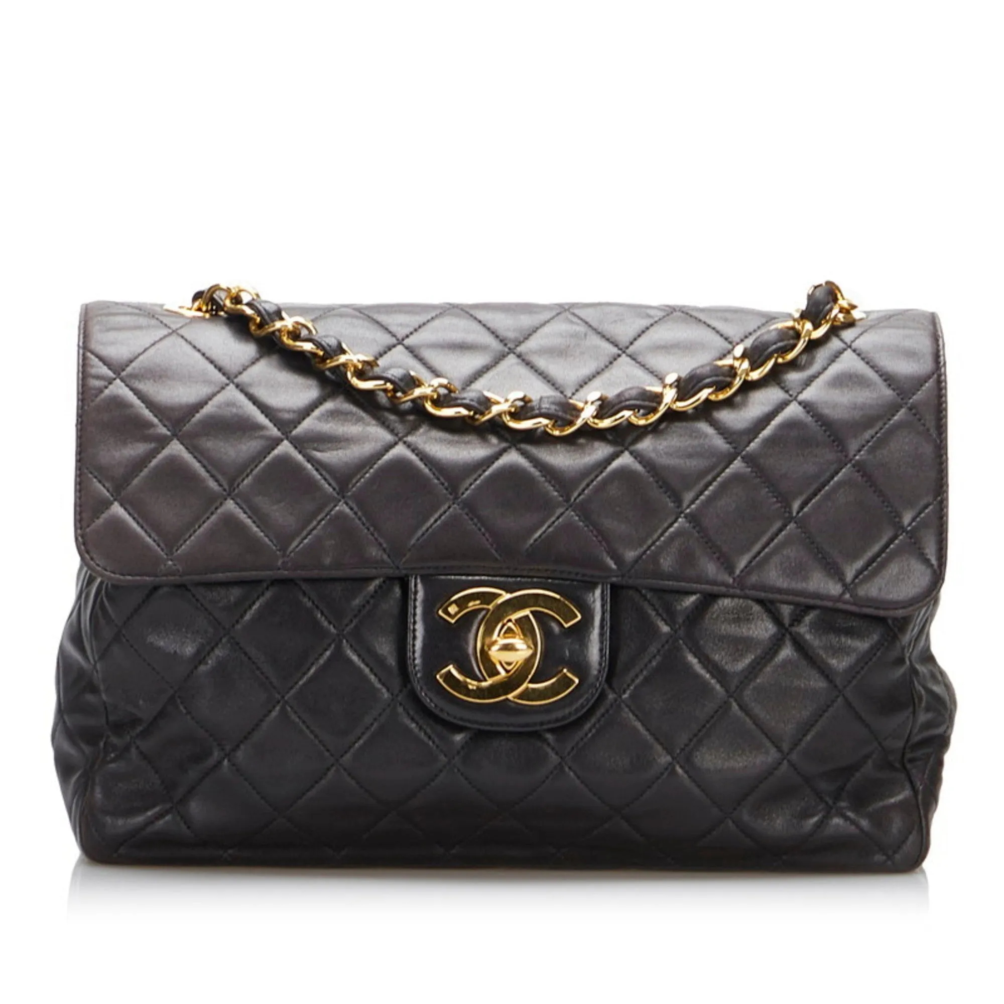 CHANEL Big Matrasse Single Flap Chain Shoulder Bag Black Lambskin Ladies