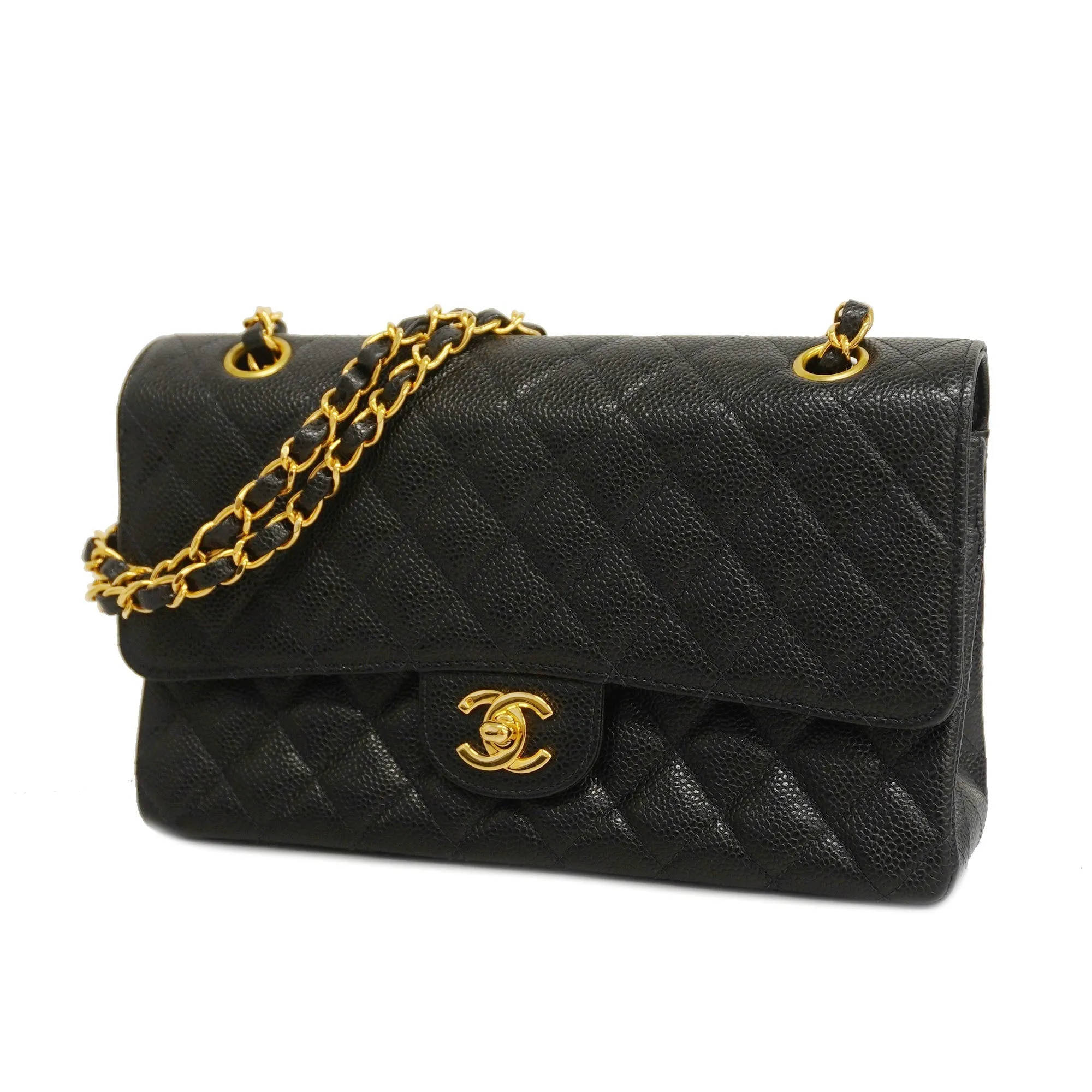 CHANEL  Matelasse W Flap W Chain Lambskin Women's Leather Shoulder Bag Black