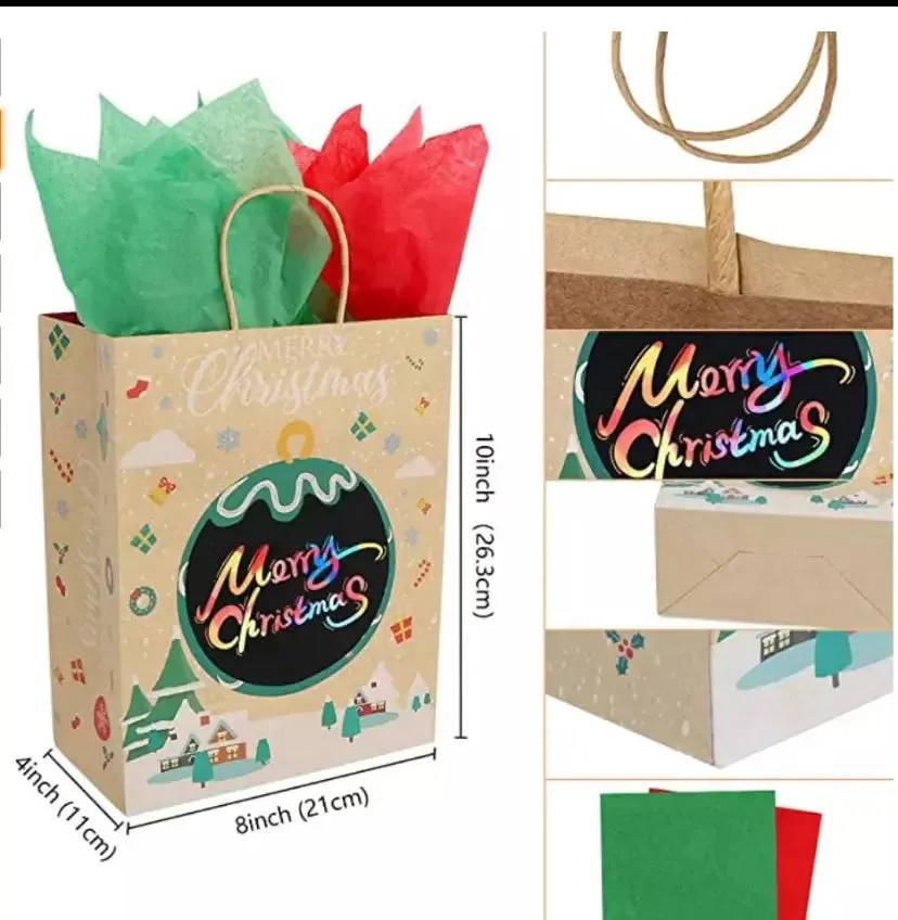 Christmas personalise Gift bakery pastry bags with tags (red green)