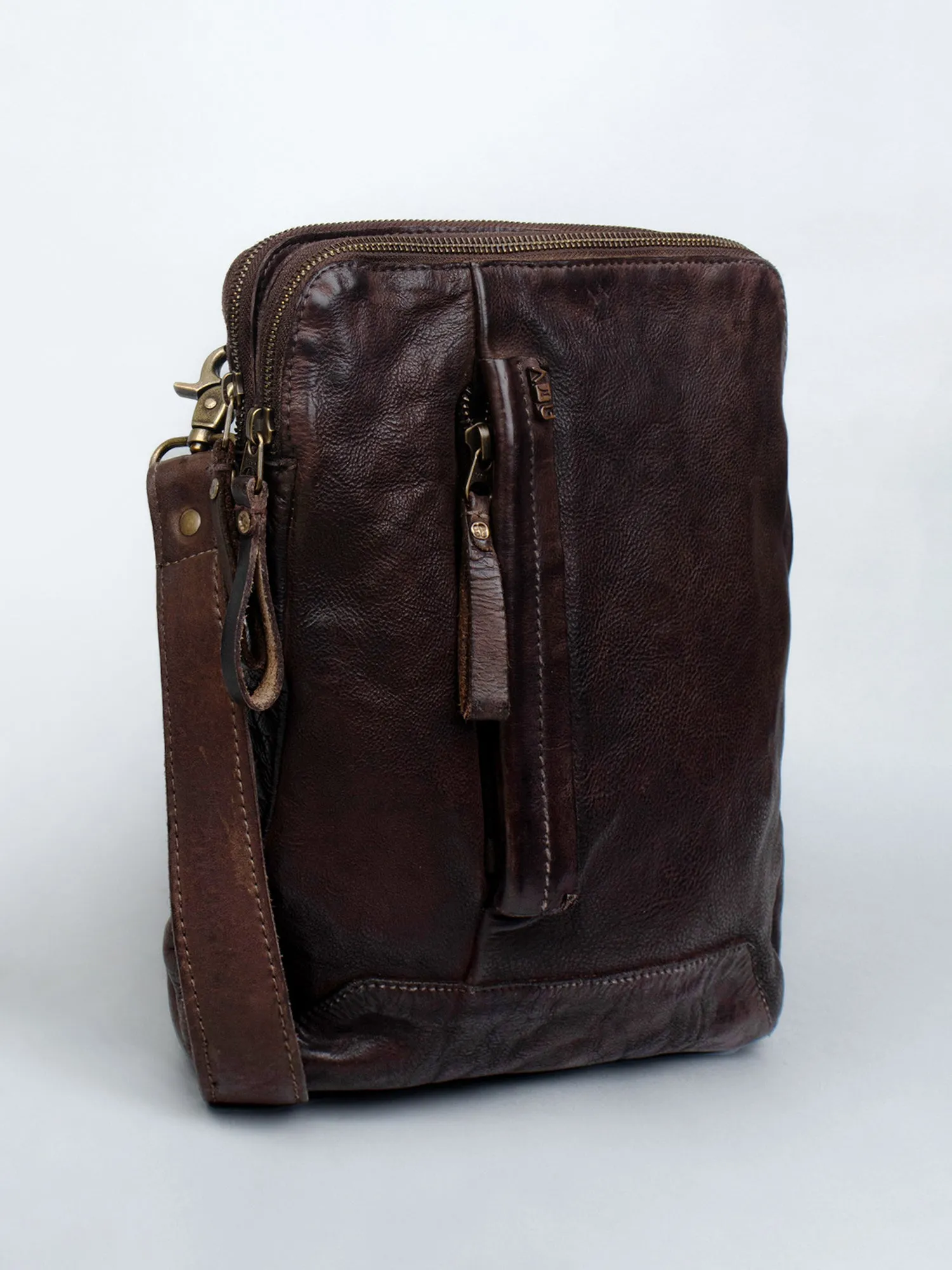 Cognac Leather Washed Look Crossbody Bag