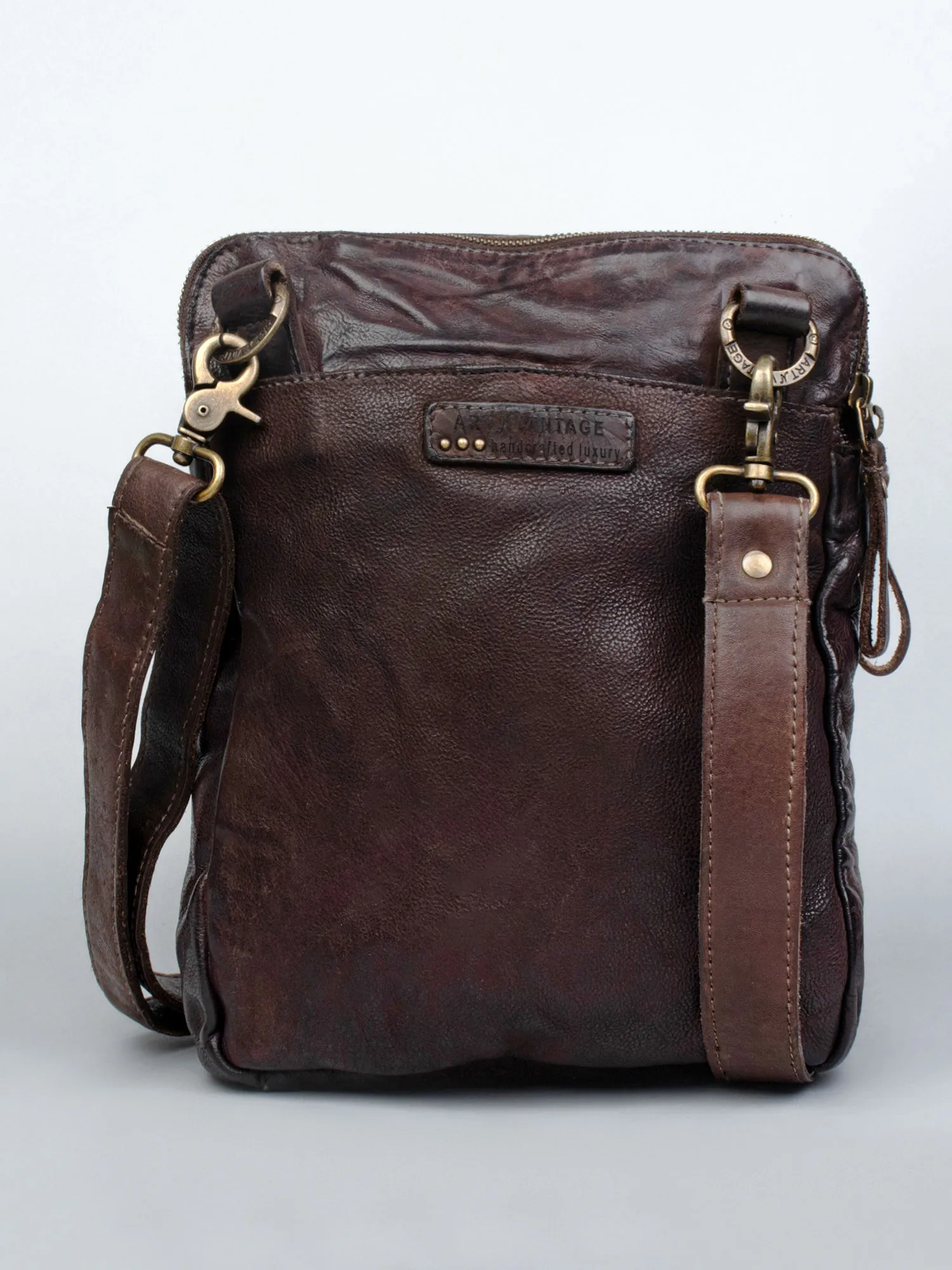 Cognac Leather Washed Look Crossbody Bag