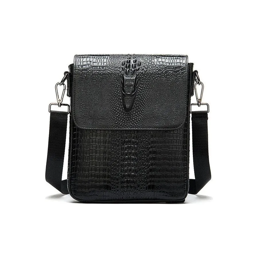 CrocEmbossed Luxe Leather Zipper Crossbody Messenger Bag