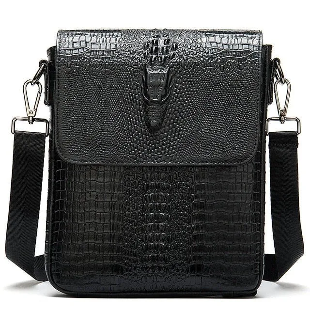 CrocEmbossed Luxe Leather Zipper Crossbody Messenger Bag