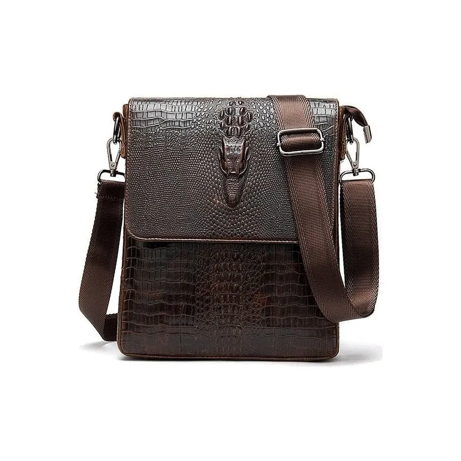 CrocEmbossed Luxe Leather Zipper Crossbody Messenger Bag