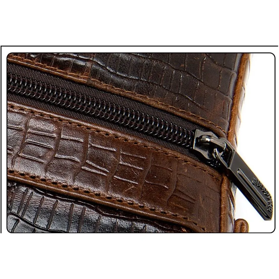 CrocEmbossed Luxe Leather Zipper Crossbody Messenger Bag