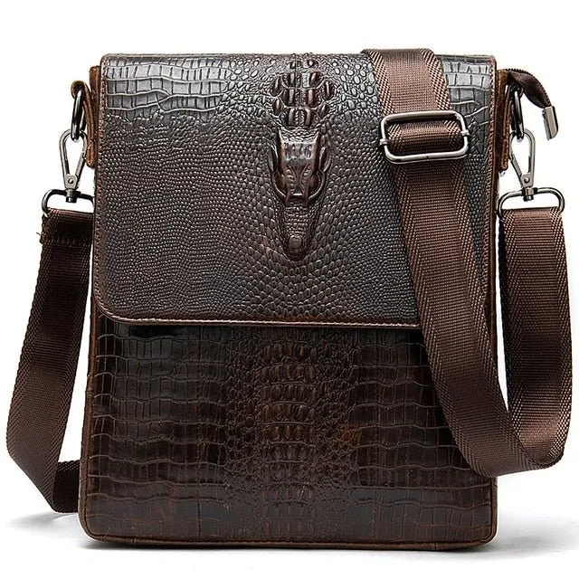 CrocEmbossed Luxe Leather Zipper Crossbody Messenger Bag