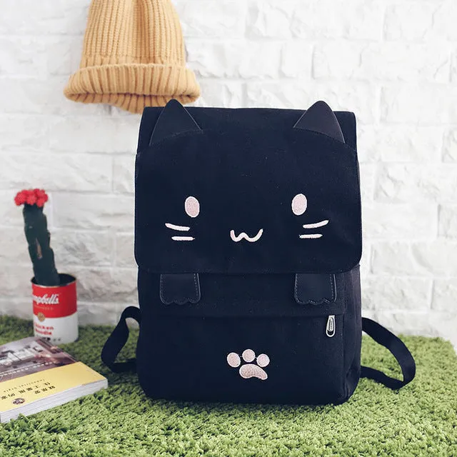 Cute Cat Canvas Backpack