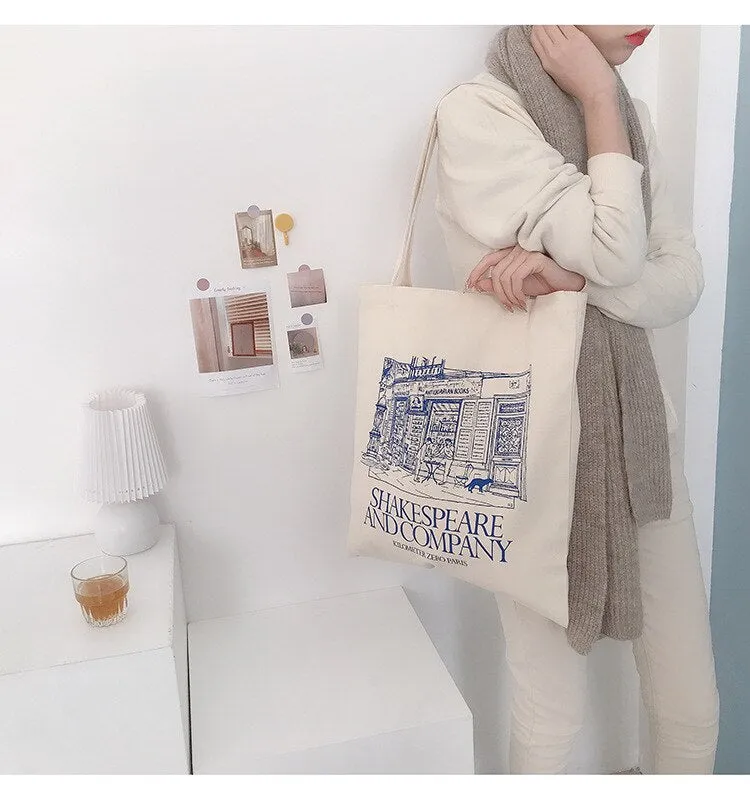 Darianrojas Women Canvas Shopping Bag Notting Hill Books Bag Female Cotton Cloth Shoulder Bag Eco Handbag Tote Reusable Grocery Shopper Bags