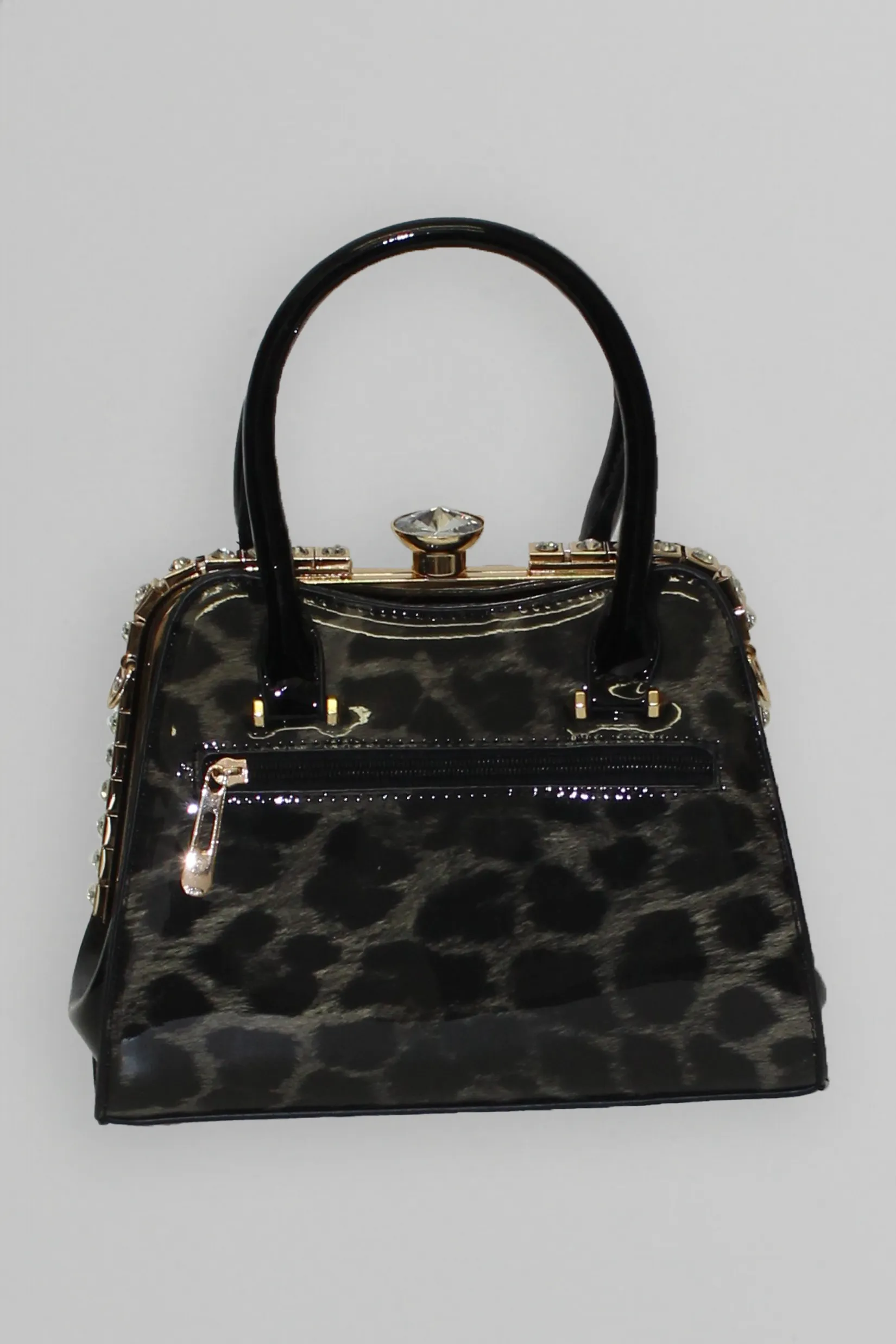 Diamond Leopard Print Patent Handbag