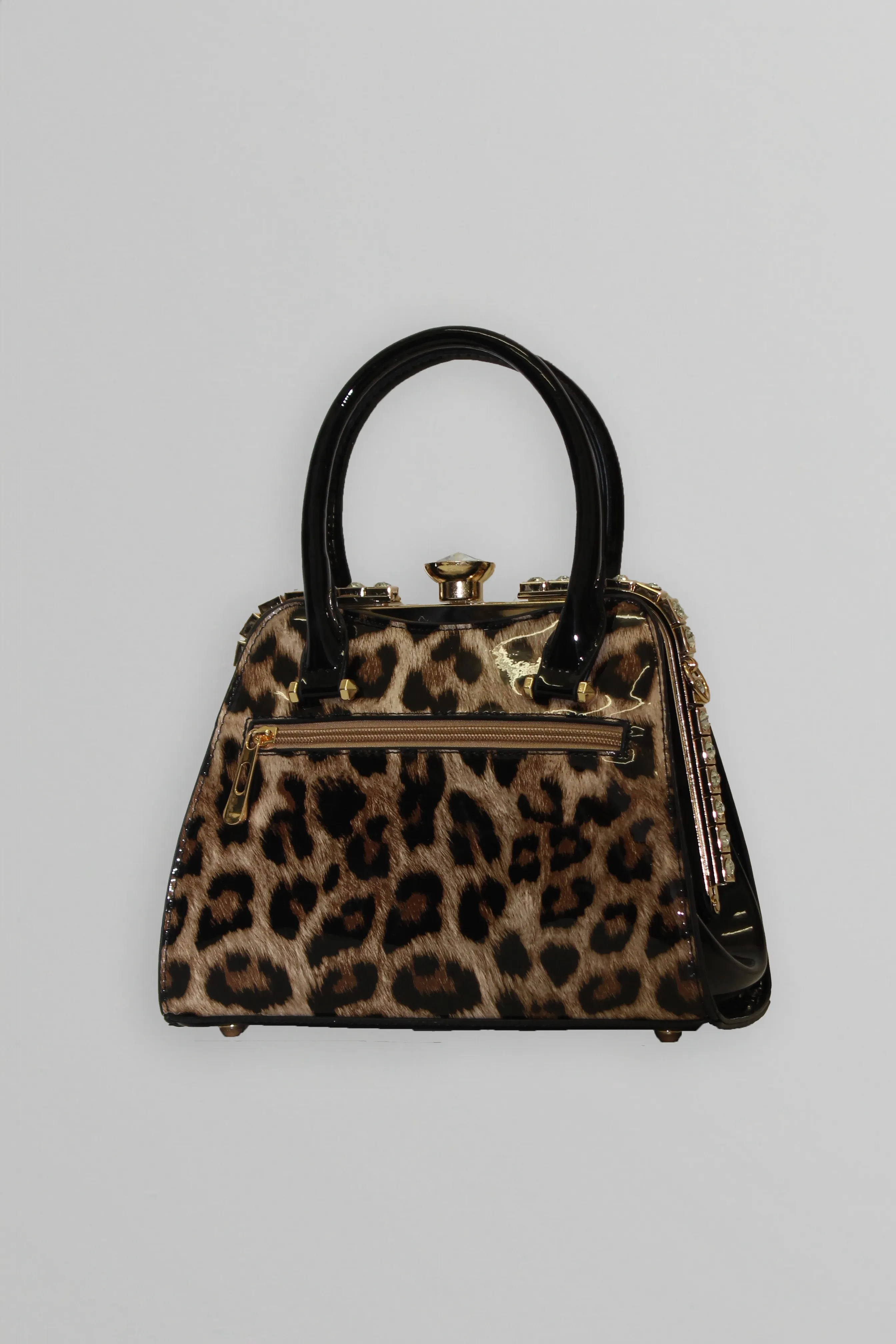 Diamond Leopard Print Patent Handbag